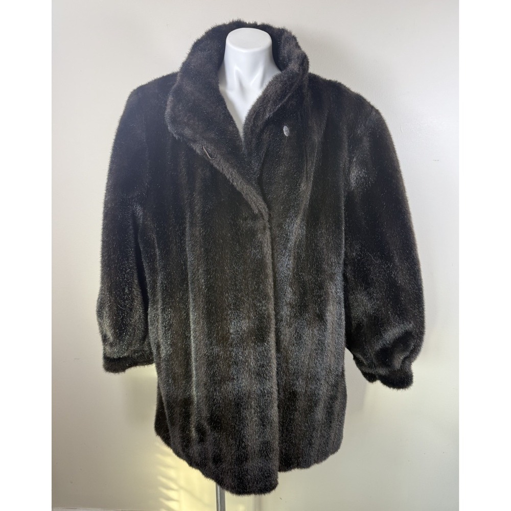 Vintage Style VI Ltd Faux Fur Coat Womens Plus Size Black Brown Made USA Mobwife